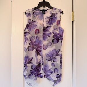 Sleeveless Purple Floral Sheer Blouse